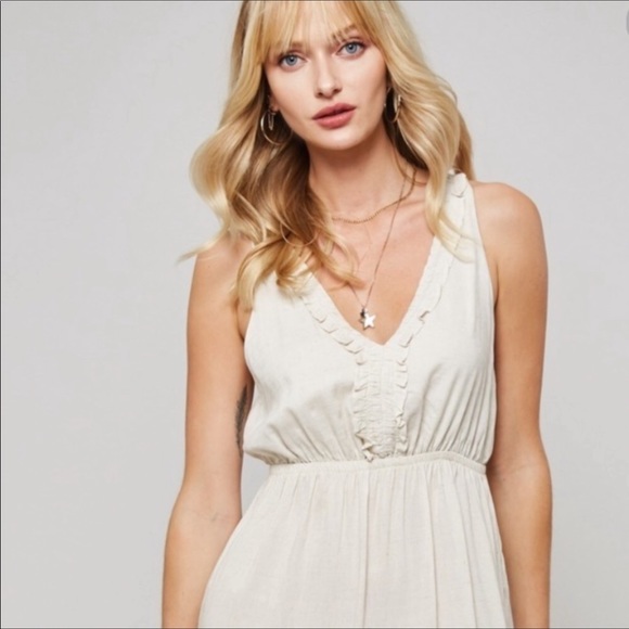 ECRU BOHO LOW BACK CROSSED STRAPS MAXI DRESS - Picture 3 of 6